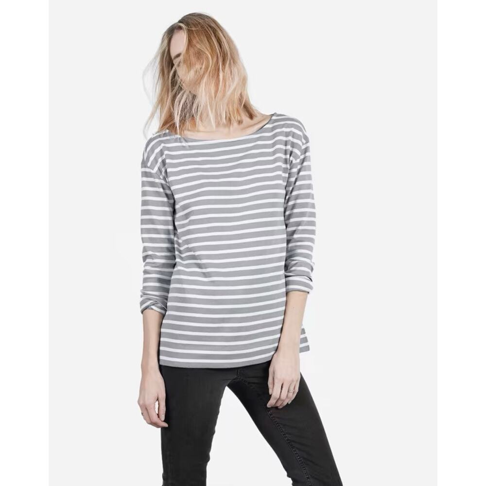 Everlane The Heavyweight Long Sleeve Tee Grey/White
